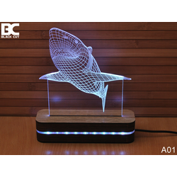 Black Cut 3D Lampa Ajkula, Toplo bela