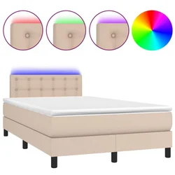 Vidaxl Box spring postelja z vzmetnico LED kapučino 120x190 cm