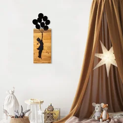 Wallity Zidna dekoracija Child And Balloons, 30x86x3 cm, Crna