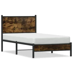 shumee vidaXL Kovinski posteljni okvir brez vzmetnice dimljen hrast 90x190 cm