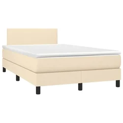 Vidaxl Box spring postelja z vzmetnico krem 120x190 cm blago