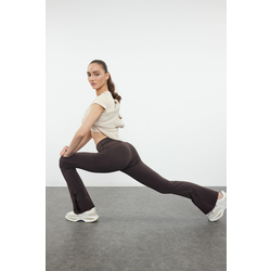 Trendyol Dark Brown Gathering Leg Snap Detailed Spanish Leg Yoga Knitted Sports Tights