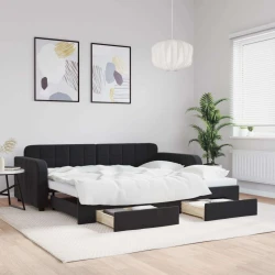 Dnevni krevet na razvlačenje s ladicama crni 90 x 190 cm baršun