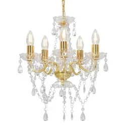 Luster s kristalnim perlama zlatni okrugli 5 x E14