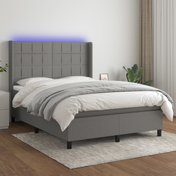 vidaXL Box spring postelja z vzmetnico LED temno siva 140x200 cm blago