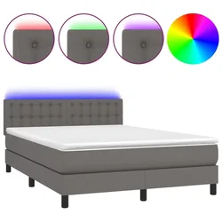Krevet box spring s madracem LED sivi 140x200cm od umjetne kože