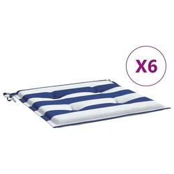 Jastuci za vrtne stolice 6 kom plavo-bijeli 50x50x4 cm tkanina