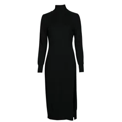 MICHAEL Michael Kors TURTLE NK SLIT MIDI DRS Črna