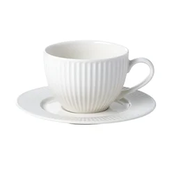 Garn. šolja za kafu Embossed Stripe 240ml 6/1 sa tanjirićima bela