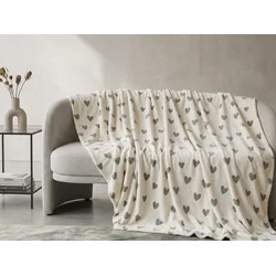 Mikroplišasta odeja HEARTINO, kremna Dimenzije: 200 x 220 cm