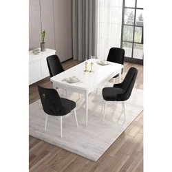 Hanah Home trpezarijski set Are, sto na razvlačenje i 4 stolice, bela ploča, crna tkanina Babyface