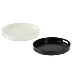 Servirni pladenj okrogel z ročaji 33x33x4,2cm belo-črn 69280