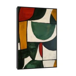 Canvas Slika na platnu Zelene i oker geometriske forme, Sa ramom, 40 x 60 cm, Crni