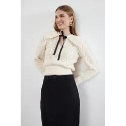 Trendyol Stone Ribbon and Pearl Detailed Knitwear Sweater