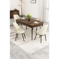 Hanah Home trpezarijski set Nix, sto na razvlačenje i 4 stolice, ploča u dekoru drveta Baroque, krem tkanina Babyface