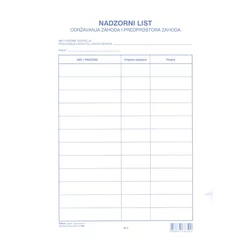OBRAZAC L-69A NADZORNI LIST U BLOKU FOKUS