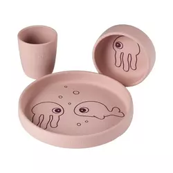 DONE BY DEER Silikonski set za jelo Sea Friends, Roze