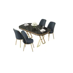 Hanah Home trpezarijski set Lai, sto i 4 stolice, ploča u dekoru Sonata, zlatne noge, antracit tkanina Babyface