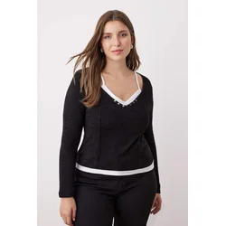 Trendyol Curve Ženska bluza Tbbaw26Af00043, Crna