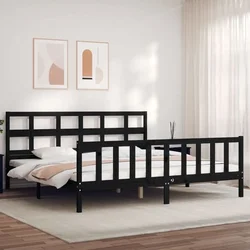 Okvir za krevet s uzglavljem crni 200 x 200 cm od masivnog drva