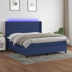 Vidaxl Box spring postelja z vzmetnico LED modra 160x200 cm blago