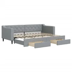 Vidaxl Izvlečna dnevna postelja s predali svetlo siva 80x200 cm blago