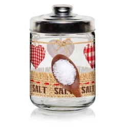 STEKLENI KOZAREC S POKROVOM ZA SOL 800ML, VALENTINA DEC.HEART
