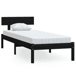 Vidaxl Posteljni okvir črn iz trdne borovine 100x200 cm