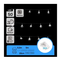 Aigostar - LED spoljašnji niz 50xLED/8 funkcija 3xAA 5 m IP44 hladno-bela