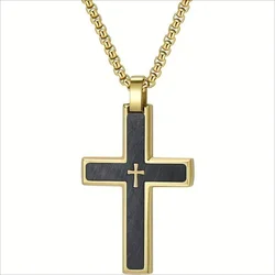 Muška Ogrlica s Križem VQ-38805 - Zlatna / Crna / 60cm KP38805