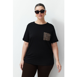 Trendyol Curve Black Animal Printed Oversize Knitted T-shirt