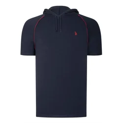 T8570 DEWBERRY HOODED MENS T-SHIRT-PLAIN NAVY BLUE