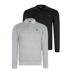 DOUBLE SET V4007 DEWBERRY MENS SWEATSHIRT-BLACK-GREY
