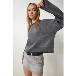 Happiness Istanbul Womens Anthracite Basic Knitwear Sweater