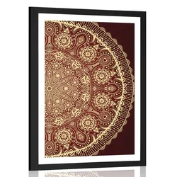 Plakat s paspartujem okrasna Mandala s čipko v bordo barvi - 30x45 silver