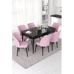 Hanah Home Set Trpezarijski sto i 6 stolica Nef, Roze-crni