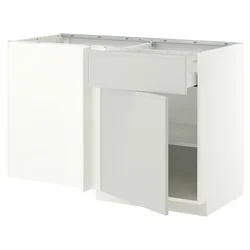 METOD / MAXIMERA Ugaoni podni elem s fiokom i polic, bela/Aspudden svetlosiva, 128x68 cm