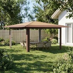 Vidaxl Gazebo brez stranske stene 4 x 4 m Bež in rjava