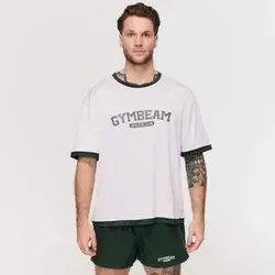 GymBeam Oversized Varsity T-Shirt White