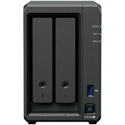 Synology DS725+, Tower, 2-Bays 3.5 SATA HDD/SSD, 2 x M.2 2280 NVMe SSD, CPU AMD Ryzen R1600 dual-core (4-thread), max. boost up to 3.1 GHz, 4 GB DDR4 ECC SODIMM, 1 x 2.5 GbE, 1 x 1GbE, 1 x USB 3.2, 1 x eSATA USB-C, 1.51 kg, 3y - DS725PLUS