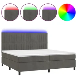 Vidaxl Box spring postelja z vzmetnico LED temno siva 200x200 cm žamet