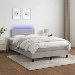 shumee Box spring postelja z vzmetnico LED sv. siva 120x200 cm blago
