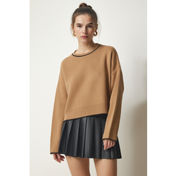 Happiness Istanbul Womens Biscuit Basic Knitwear Sweater