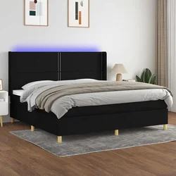 Krevet box spring s madracem LED crni 200x200 cm od tkanine