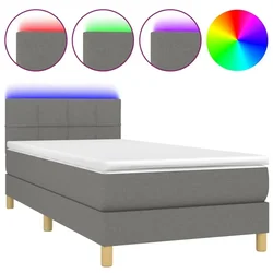 Vidaxl Box spring postelja z vzmetnico LED temno siva 80x200 cm blago