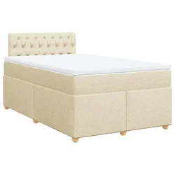 Vidaxl Box spring postelja z vzmetnico krem 120x200 cm blago