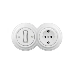 Reblig - Retro jednopolni prekidač br. 1 i SCHUKO utičnica 230 V sa ramom, snežno bela