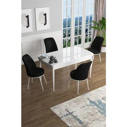 Hanah Home trpezarijski set Han, sto na razvlačenje i 4 stolice, bela ploča, crna tkanina Jerry