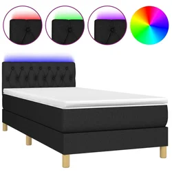 Vidaxl Box spring postelja z vzmetnico LED črna 90x190 cm blago