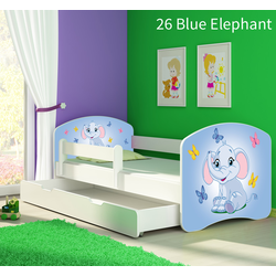Dječji krevet ACMA s motivom, bočna bijela + ladica 140x70 cm - 26 Blue Elephant
